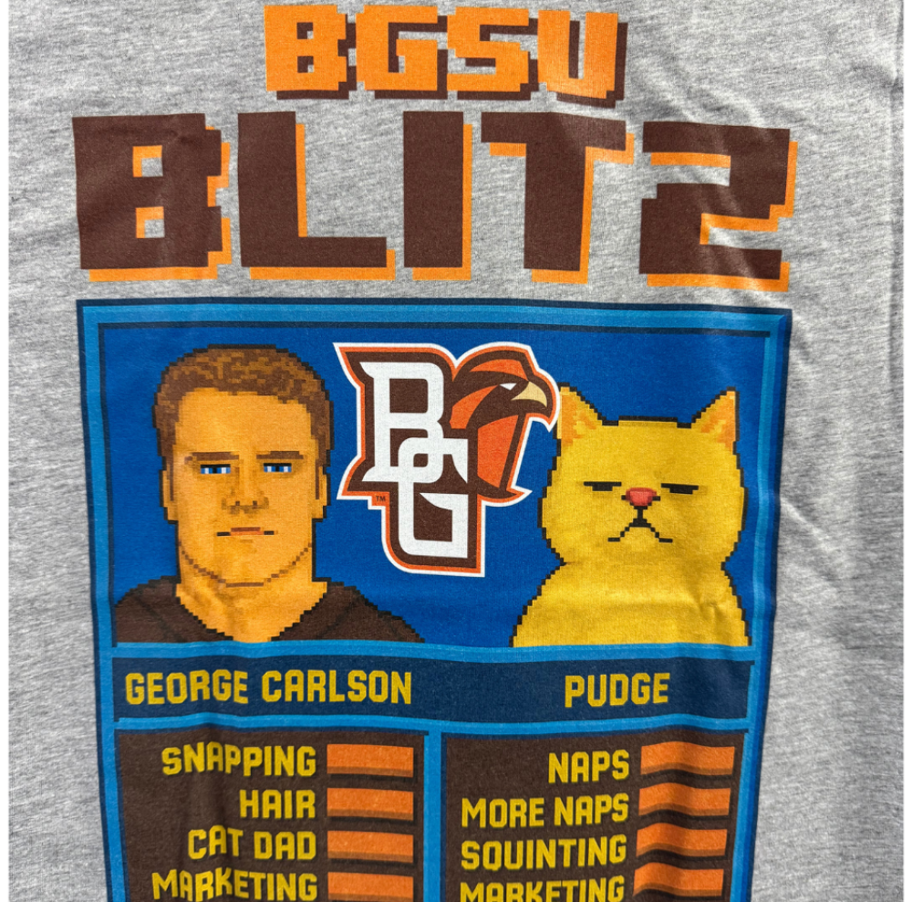 Pudge the Cat and George Carlson BGSU Blitz T-shirt