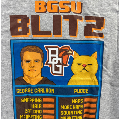 Pudge the Cat and George Carlson BGSU Blitz T-shirt