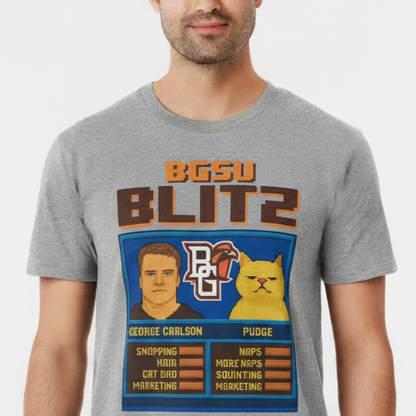 Pudge the Cat and George Carlson BGSU Blitz T-shirt